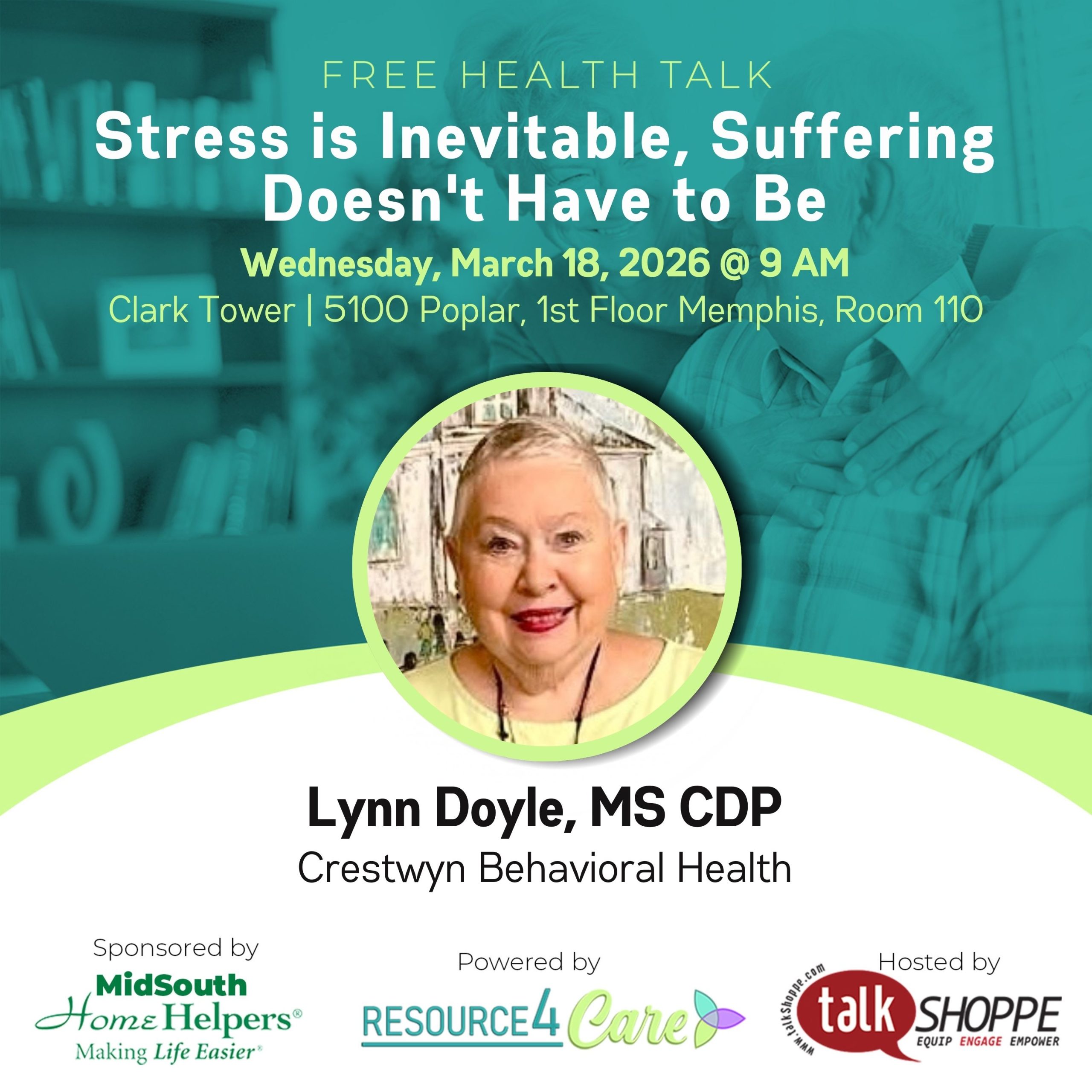 Featured image for “Tomorrow’s Speaker is Lynn Doyle STRESS IS INEVITABLE, SUFFERING DOESN’T HAVE TO BE”